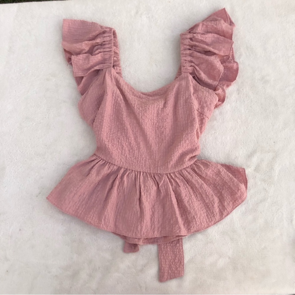 Barbiecore Peplum Miou muse ruffle Shirt dusty rose Sz. Small
